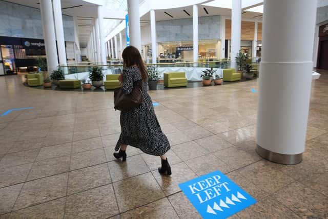 A look inside Meadowhall shopping centre at the new measures that have been out in place ahead of shops reopening on Monday June 15th.
Shoppers need to keep left and follow the signs.