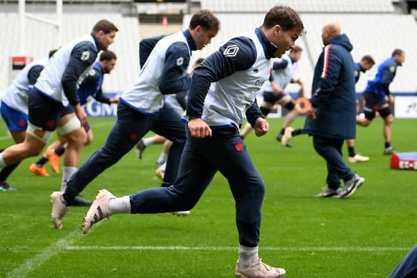 France's scrum-half and captain Antoine Dupont during his side's final training run at the Stade de France before the Scotland game. (Photo by FRANCK FIFE/AFP via Getty Images)