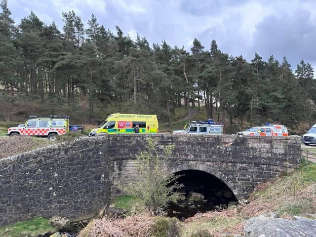 The hiker was helped to a waiting ambulance by mountain rescue volunteers. Credit: Edale MRT