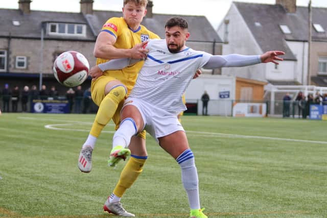 Hat-trick hero Diego De Girolamo in action against Radcliffe on Saturday.