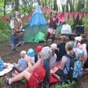 Babbling Vagabonds perform Here Be Dragons! in Grinlow Woods during last year's Buxton Fringe.