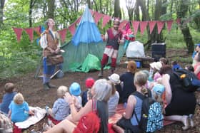 Babbling Vagabonds perform Here Be Dragons! in Grinlow Woods during last year's Buxton Fringe.