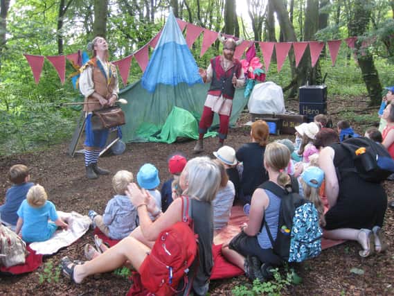 Babbling Vagabonds perform Here Be Dragons! in Grinlow Woods during last year's Buxton Fringe.