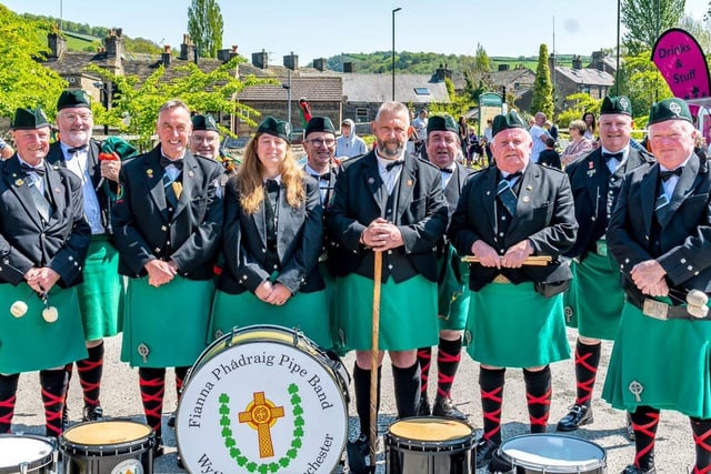 The Fianna Phadraig Pipe Band made the journey to be part of the Hayfield May Queen festivities. Pic Anthony McKeown