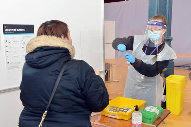 Buxton covid testing centre opens at the Pavilion Gardens. Louise Cooper from the Buxton Advertiser takes the test.