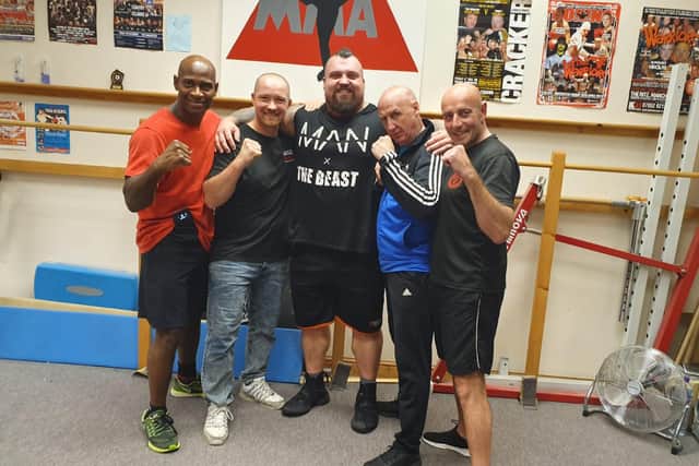 Jon, second left, with Carlos Tait, Eddie Hall, Ray Nicholas and Lee Myers.