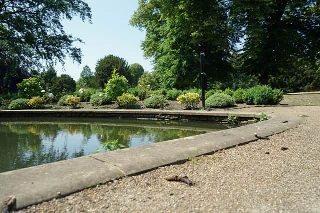 Buxton Pavilion Gardens, goose poo problems. Photo Brian Eyre