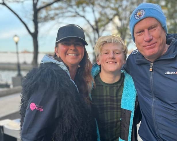 Sally, Ed and Stephen Heyworth back on dry land after the New York swim. (Photo: Contributed)
