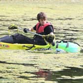 Leo Mycock on the Pavilion Gardens lake earlier this week. (Photo: Jason Chadwick)