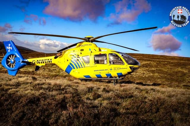 An air ambulance was deployed to the scene to try and save the man. Photo: Buxton Mountain Rescue Team.