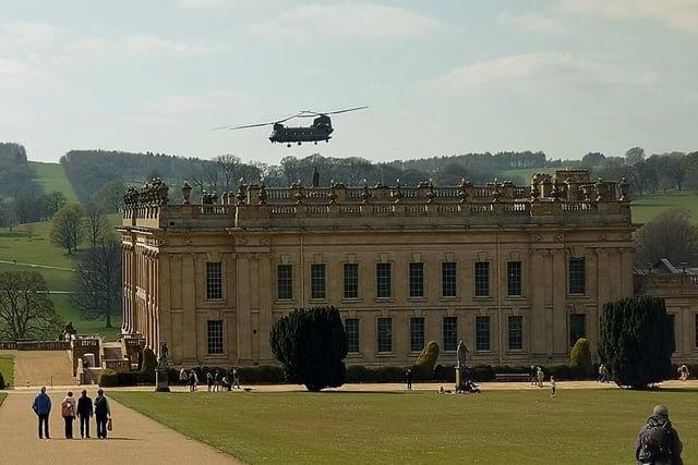 A Chinook helicopter was seen flying low over Chatsworth House on Wednesday afternoon (April 9).