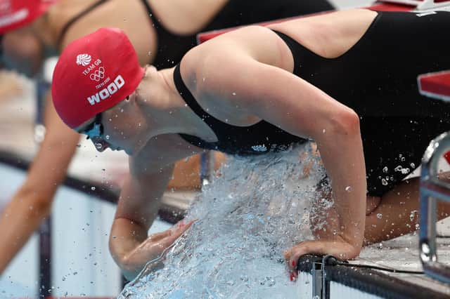 Abbie Wood prepares to race in the 200m breaststroke semi-final in Tokyo. (Photo by Clive Rose/Getty Images)