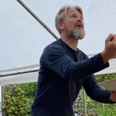Rob Hall rehearses for the role of Bottom/Pyramus in A Midsummer Night's Dream.