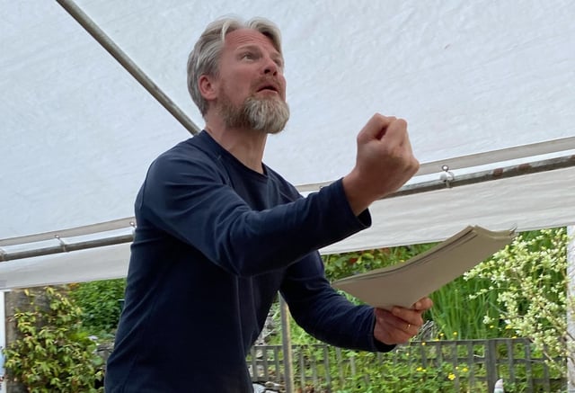 Rob Hall rehearses for the role of Bottom/Pyramus in A Midsummer Night's Dream.
