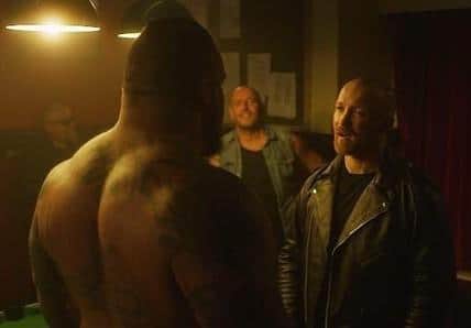 Jon Santry faces off with Eddie Hall during a scene paying homage to Terminator 2