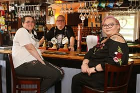 Reopening of the White Hart, Whaley Bridge, Lesley Ashton and Paddy and Caroline Bann. Pic Jason Chadwick