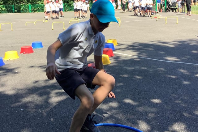 A student jumping into a hoop during sports day at Whaley Bridge Primary. Pic submitted