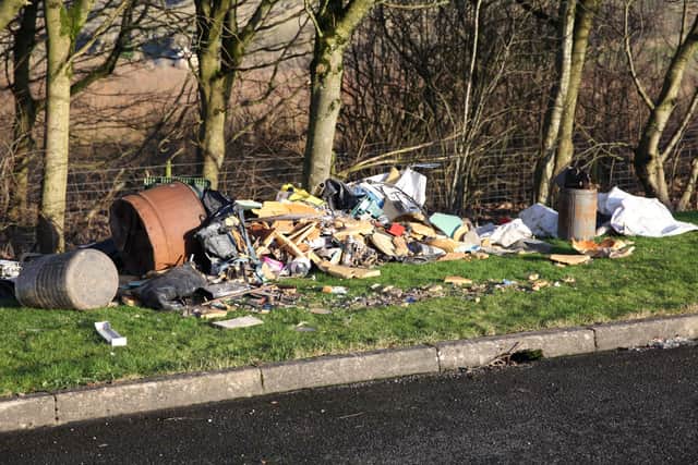 The rubbish was dumped on a grass verge at the rear of Peak Dale bowling club's car park.
