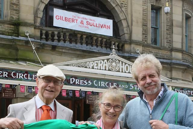 Angela and Tony Lowe have brought a cast of 50 from Belgium to perform Iolanthe in the Gilbert and Sullivan Festival. They were welcomed back by old friend Roy Pickles who was for many years on the stage door at the Opera House. Pic Jason Chadwick