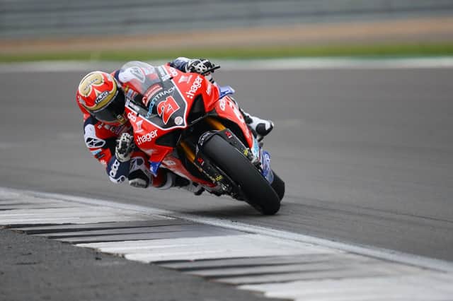 VisionTrack PBM Ducati rider Christian Iddon in action at Silverstone. Photo: @Double Red