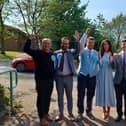 Reform UK's six South Derbyshire councillors on Derbyshire County Council celebrating in Swadlincote.