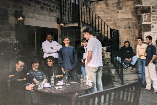 Liam Gallagher outside The Castle Pub, in Bakewell in the 90s.