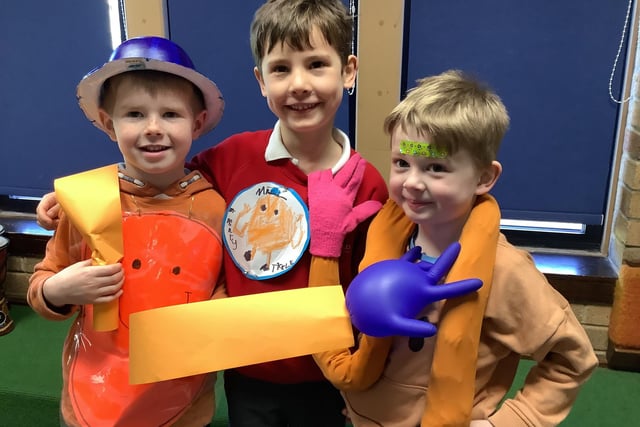 Mr Tickle's long arm arms caused mayhem on Red Nose Day at Hayfield Primary School. Pic submitted