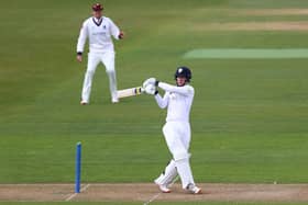 Luis Reece of Derbyshire pulls a delivery off the bowling of Tim Bresnan during day one of the Group One LV Insurance County Championship match between Warwickshire and Derbyshire at Edgbaston on Thursday.  (Photo by Michael Steele/Getty Images)
