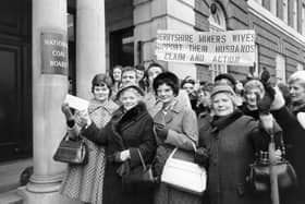 Wives of striking Derbyshire miners hand in a letter to the Coal Board in Hobart Place on 18th January 1972. With them is MP for Bolsover, Dennis Skinner (centre).