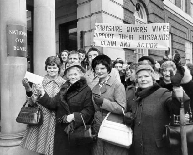 Wives of striking Derbyshire miners hand in a letter to the Coal Board in Hobart Place on 18th January 1972. With them is MP for Bolsover, Dennis Skinner (centre).