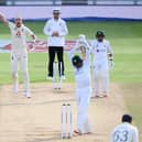 Stuart Broad bowls for England during the third test against Pakistan. (Photo by Mike Hewitt/Getty Images)