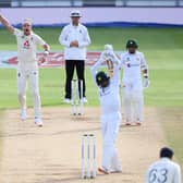 Stuart Broad bowls for England during the third test against Pakistan. (Photo by Mike Hewitt/Getty Images)