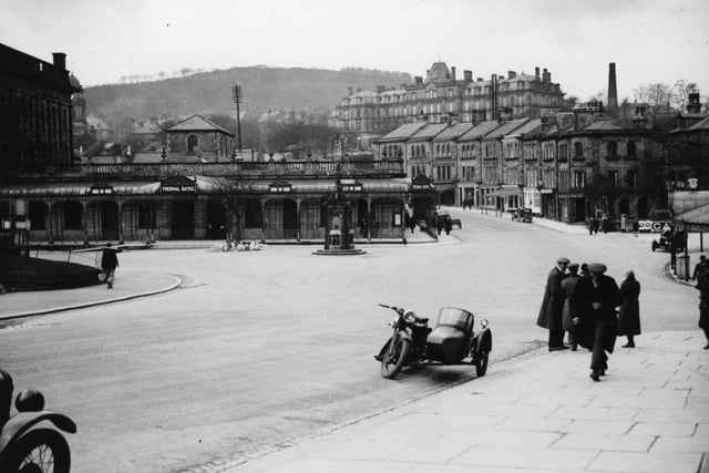 Buxton High Street and baths in WW2.