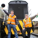 Neil Ferguson-Lee and volunteer Matt Higham celebrate the extension of the Eccclesbourne Valley Railway to Duffield