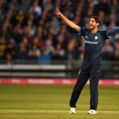Fynn Hudson-Prentice celebrates after taking the wicket of Miles Hammond during the Vitality T20 Blast quarter-final match between Gloucestershire and Derbyshire Falcons last season. (Photo by Harry Trump/Getty Images)