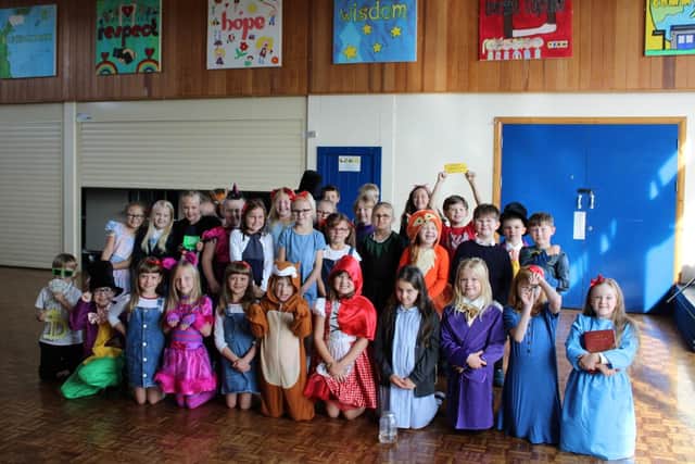 The Year 3 and 4 children at Fairfield Juniors all dressed up for Roald Dahl Day
