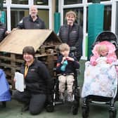 The team from Lundy with one of the animal habitats they constructed with the pupils. Pic Jason Chadwick