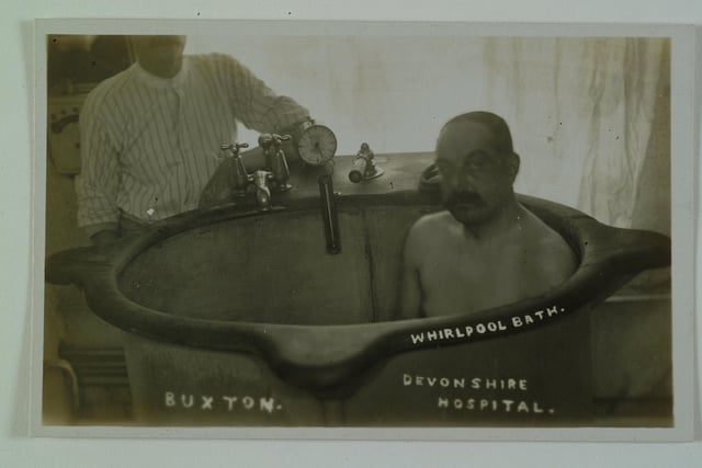 A patient at  the Devonshire Royal Hospital taking a whirlpool bath. Photo DCC Buxton Museum