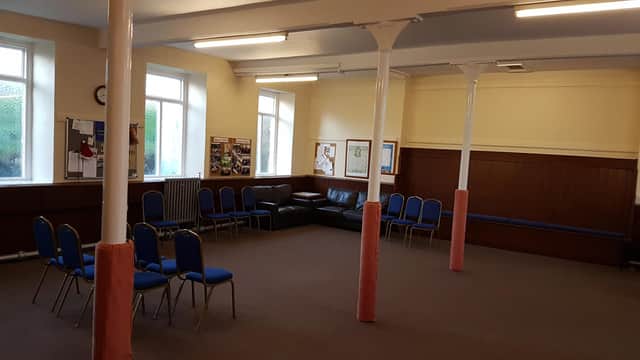 The newly-painted main hall