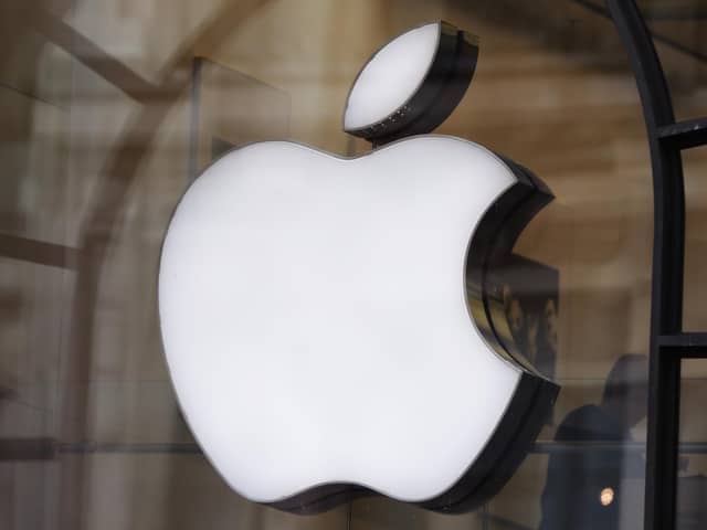 Logo in the window of an Apple Store. PIC: Yui Mok/PA Wire