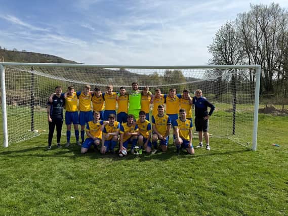 Pictured here are Chapel Town FC Reserves, proudly sporting their A Division runners up trophy.