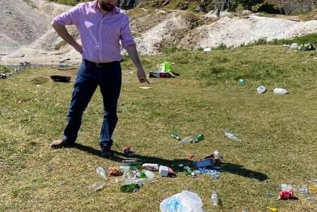 Robert Largan MP surveys carnage at the so-called 'blue Lagoon'