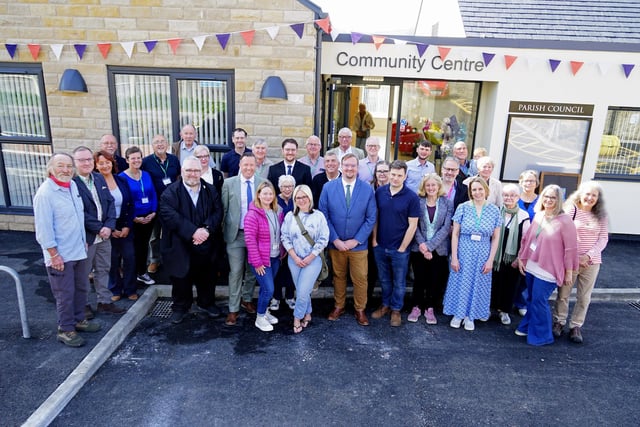 Chinley & Buxworth Community Centre grand opening. Project team, parsh Cllrs, County Cllrs and fund raisers. Photo Brian Eyre