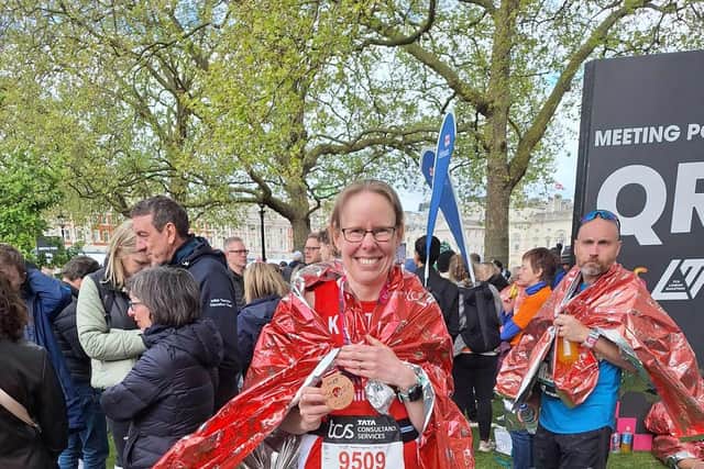 Katie Rolfe on completion of London Marathon, her second marathon in six days. (Credit Katie Rolfe)