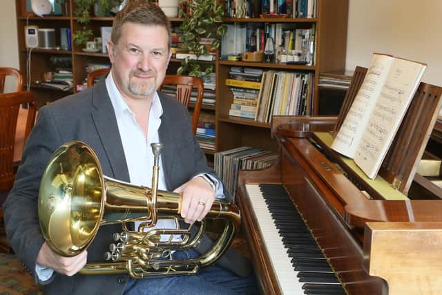 Adam Hutchins is musical director of New Mills Band. Photo Jason Chadwick