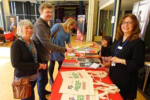 Buxton jobs fair hosted by Jon Pearce MP. Welcoming people to the jobs fair. Photo Brian Eyre