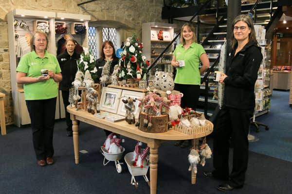 Sally Mosley, Jenny Hanshaw, Sharon Mosley, Sue Beswick and Peak District National Park Authority chief executive Sarah Fowler at the reopening of Bakewell Visitor Centre. Photo by Tom Marshall.