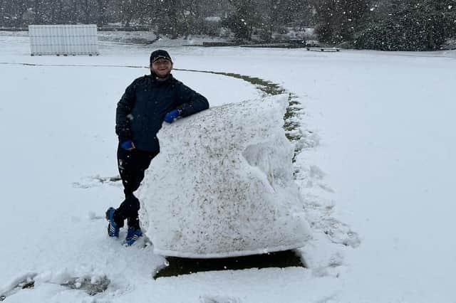 .Cricket and snow are a rare and bad combination. Both of Buxton’s scheduled friendlies were cancelled due to the white stuff last weekend. Photo: Buxton CC.