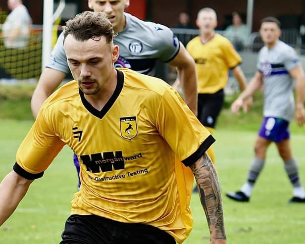 Danny Warburton was on target for New Mills. Photo: John Fryer.