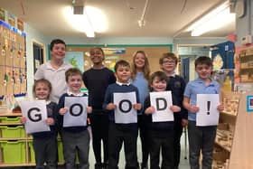 Pupils at Stoney Middleton Primary School celebrate a good rating from Ofsted. Pic submitted